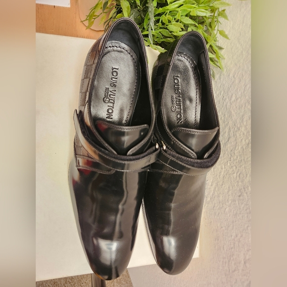 Louis Vuitton Mens Black Delaware Buckle In Damier Embossed Leather Size10 Shoes - Picture 3 of 13